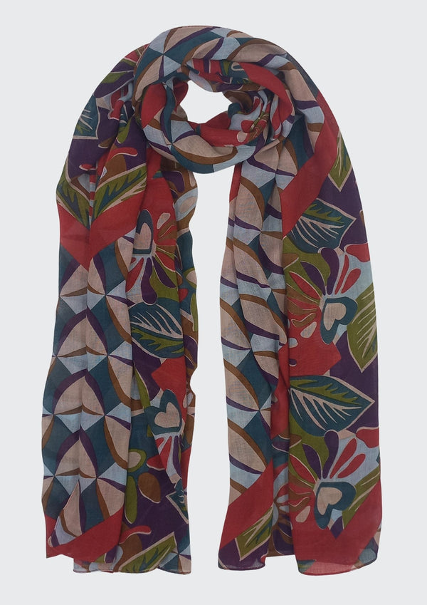 Diagonal Patch Print Scarf (SE-2923_Red)